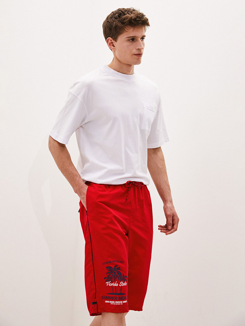 Below Knee Printed Men's Swim Shorts-1