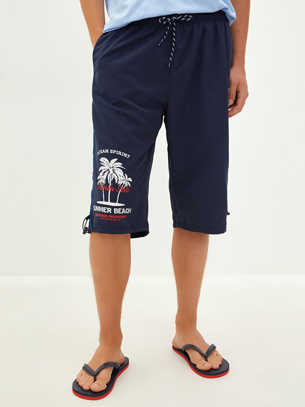 Below Knee Printed Men's Swim Shorts-2
