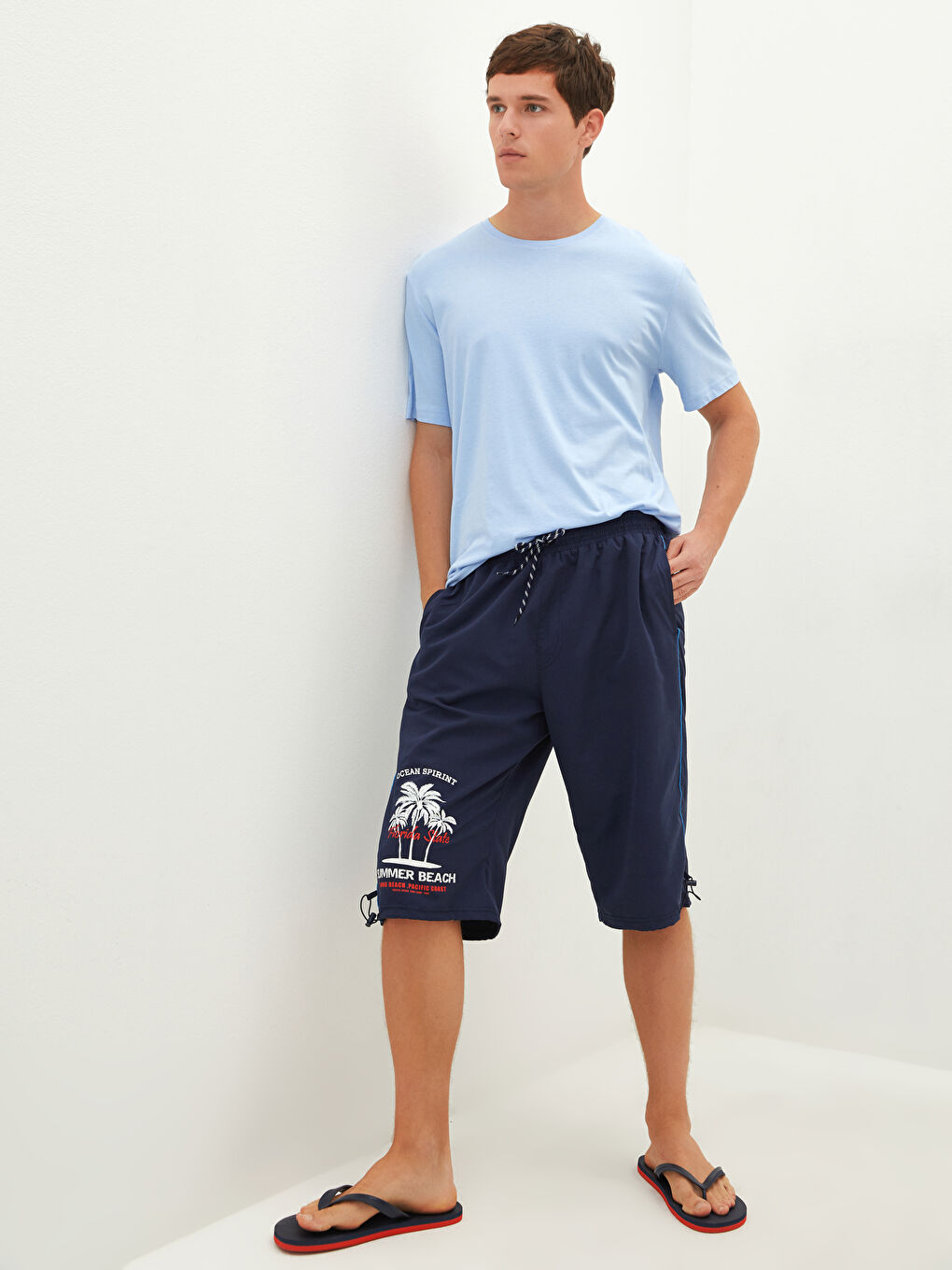 Below Knee Printed Men's Swim Shorts-1