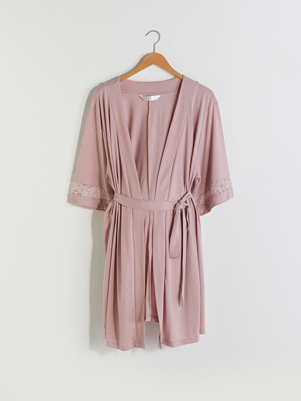 Kruvaze Yaka Dantel Detaylı Beli Bağlamalı Lohusa Sabahlık-5