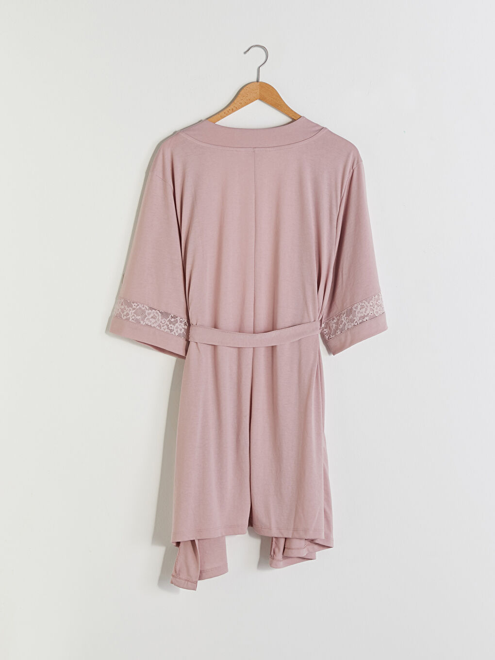 Kruvaze Yaka Dantel Detaylı Beli Bağlamalı Lohusa Sabahlık-6