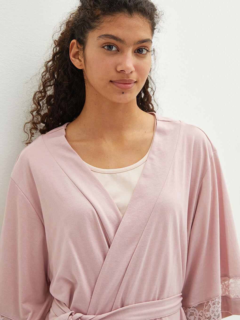 Kruvaze Yaka Dantel Detaylı Beli Bağlamalı Lohusa Sabahlık-3