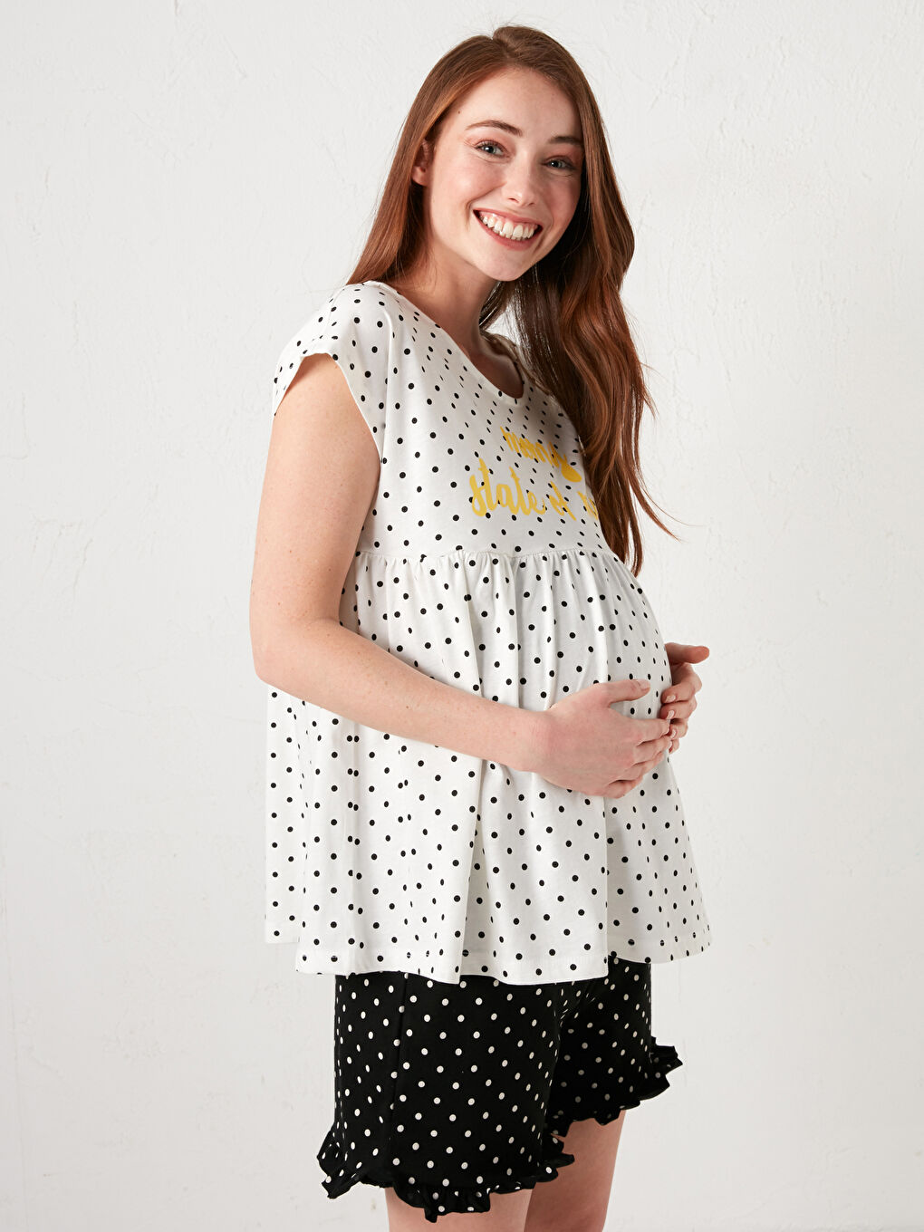 Rundhalsausschnitt Slogan Bedruckt Kurzarm Baumwolle Mutterschaft Shorts Pyjama-Set-2