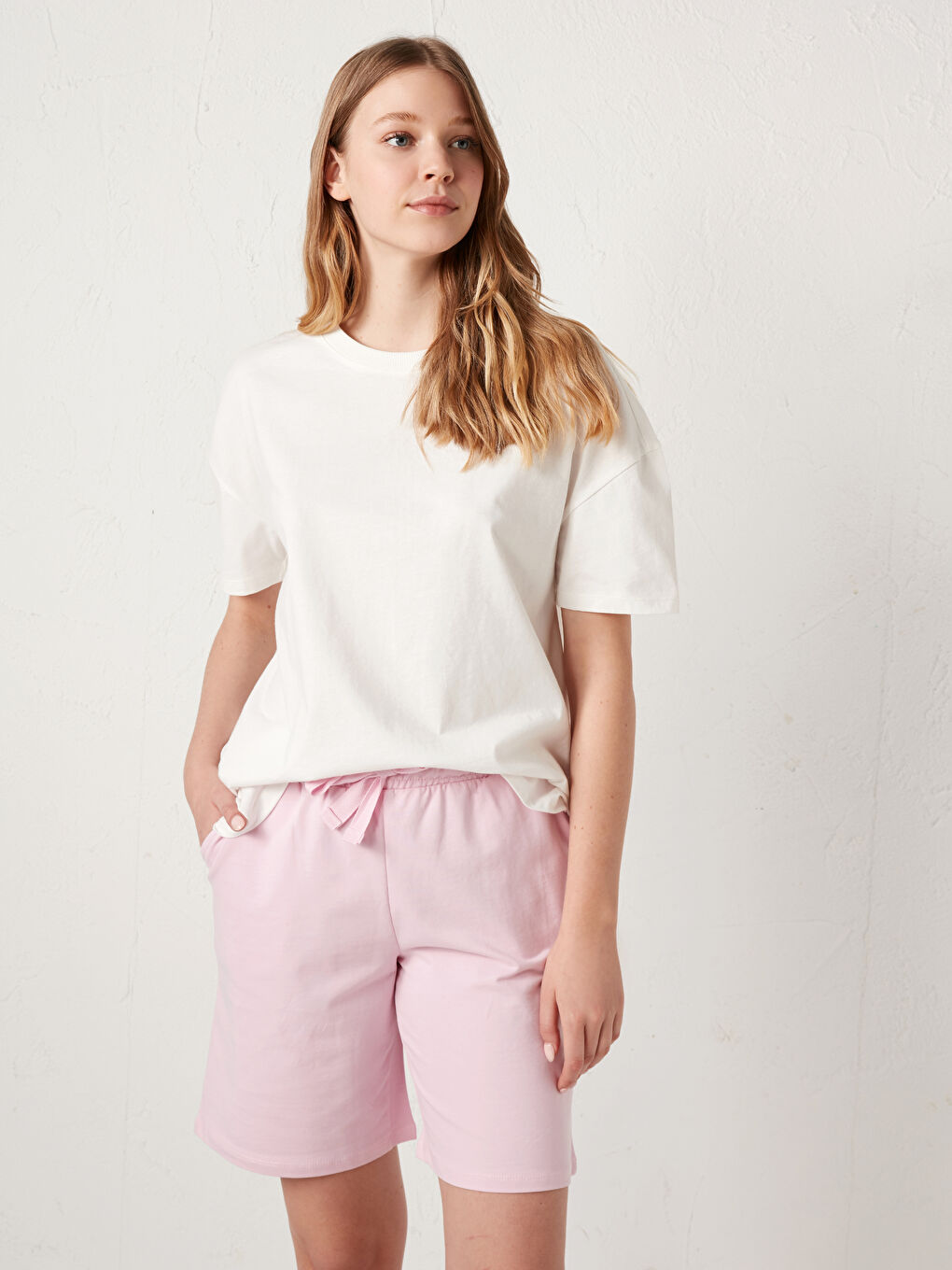 Pembe Beli Lastikli Cep Detaylı Kadın Pijama Alt-1