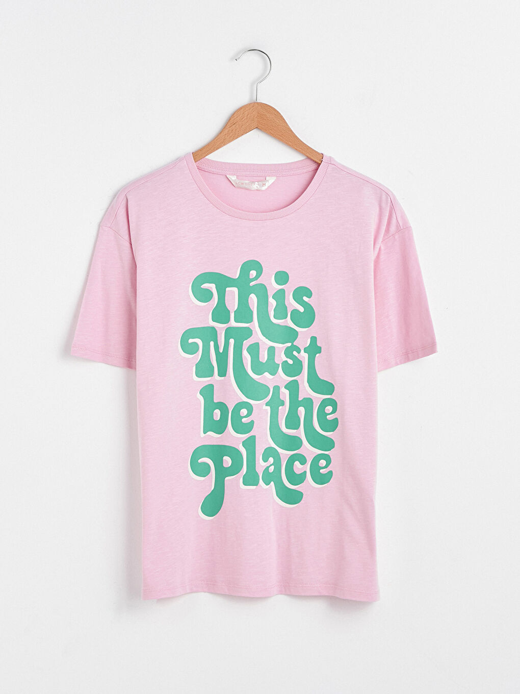 Pembe Bisiklet Yaka Baskılı Kısa Kollu Kadın Pijama Üst-5