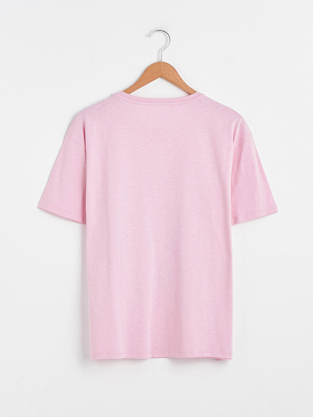 Pembe Bisiklet Yaka Baskılı Kısa Kollu Kadın Pijama Üst-6