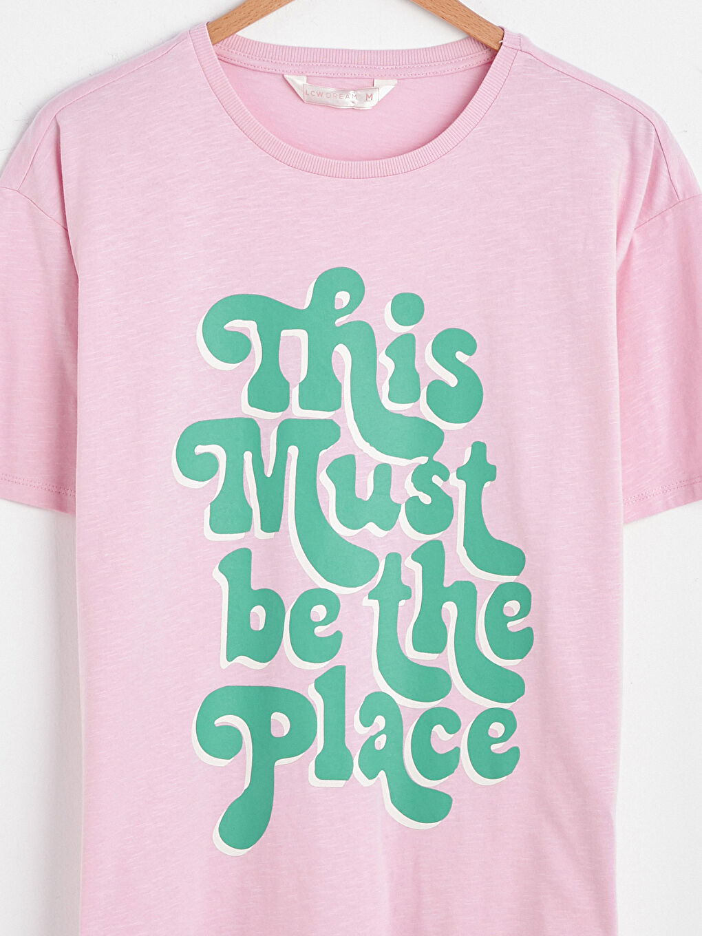 Pembe Bisiklet Yaka Baskılı Kısa Kollu Kadın Pijama Üst-7