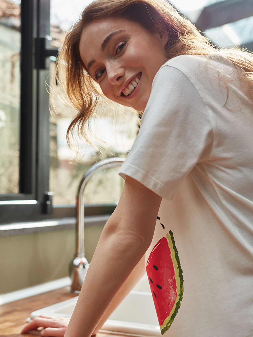 Pembe Bisiklet Yaka Baskılı Kısa Kollu Pamuklu Kadın Pijama Takımı-2