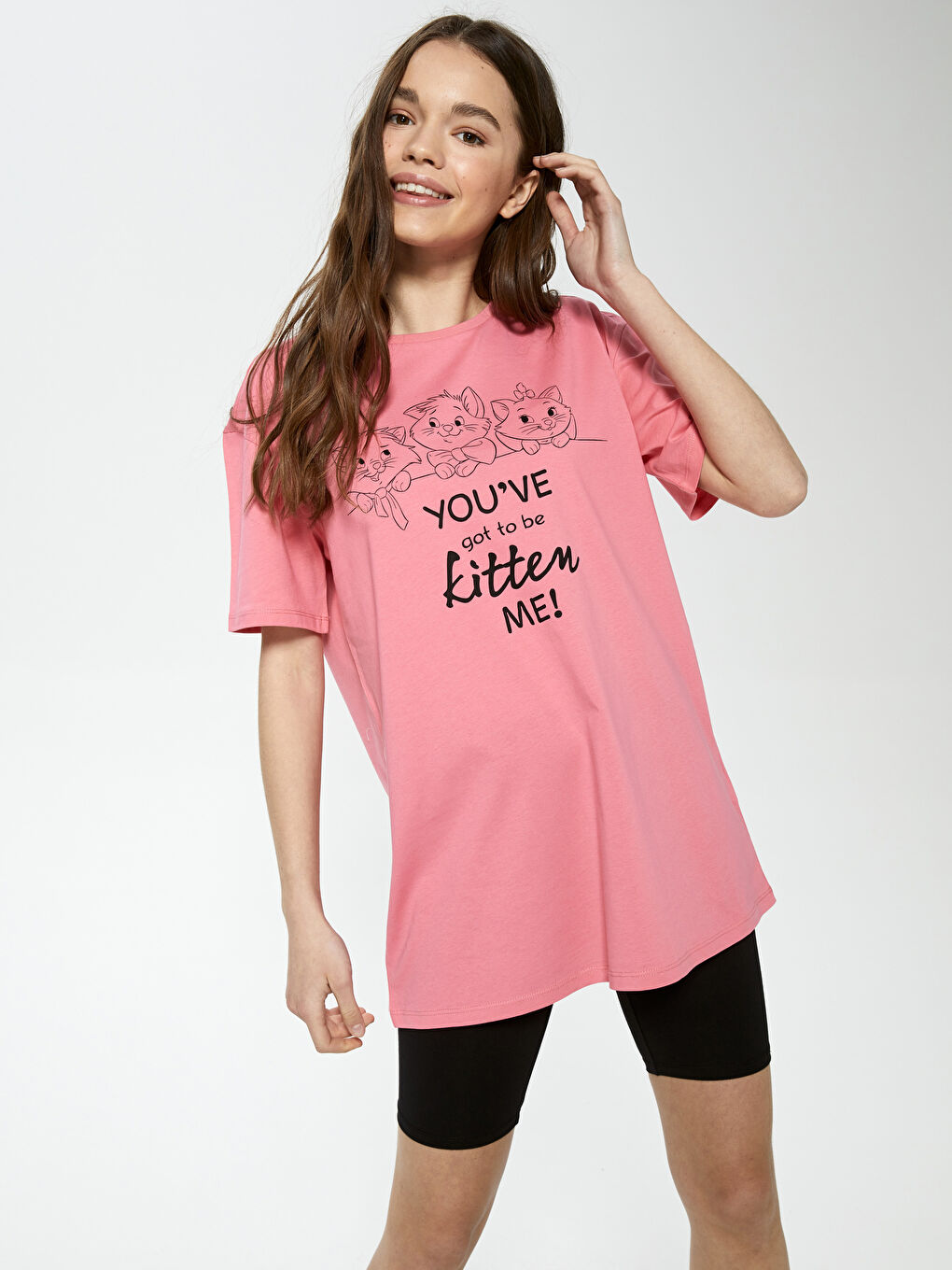 LCW DREAM Rundhalsausschnitt Mary Cat Bedrucktes Kurzarm Baumwolle Damen Leggings Pyjama-Set -S1AA06Z8-CVL