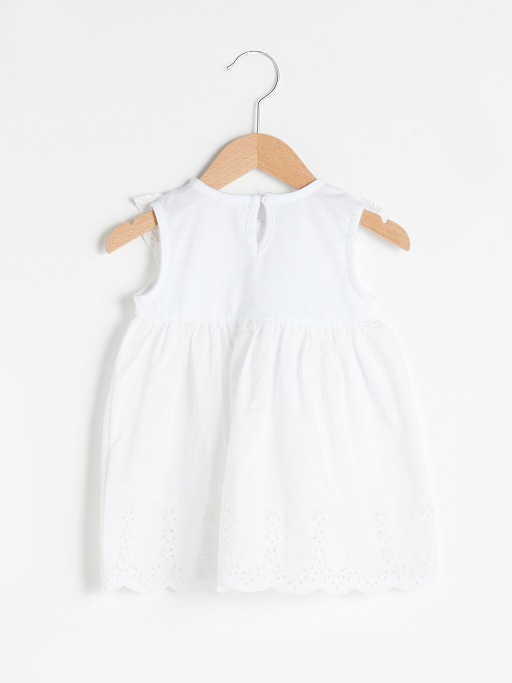 Crew Neck Ruffle Detail Basic Baby Girl Dress-1