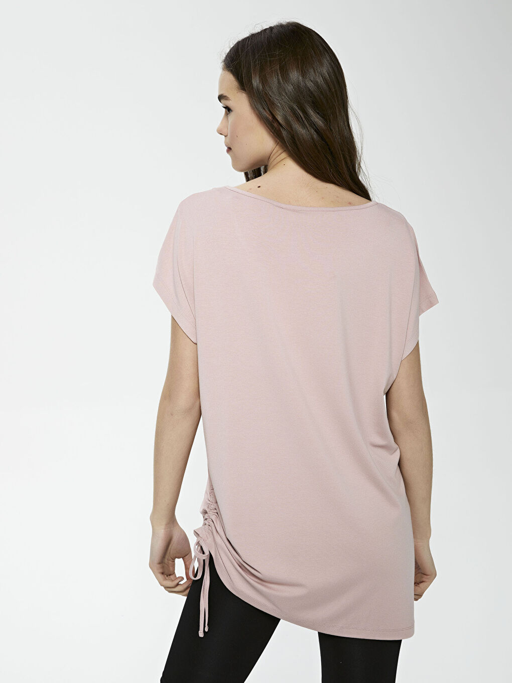 Pembe Bisiklet Yaka Düz Kısa Kollu Kadın Pijama Üst-4