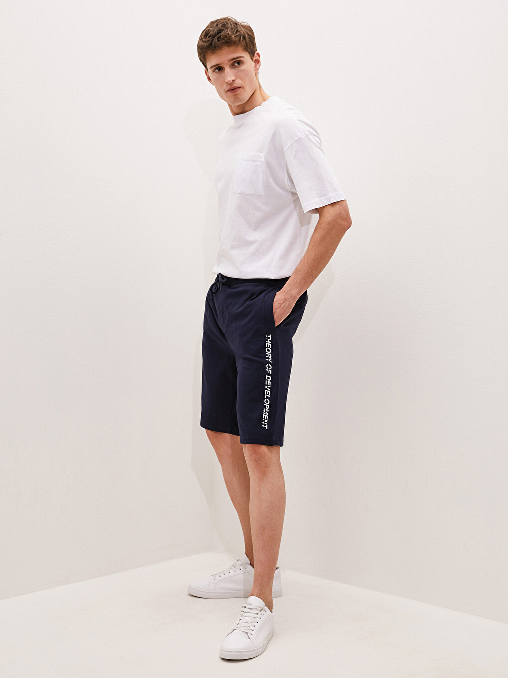 Pantaloni Scurți Sport Din Bumbac Pieptănat Pentru Bărbați, Croială Îngustă-1
