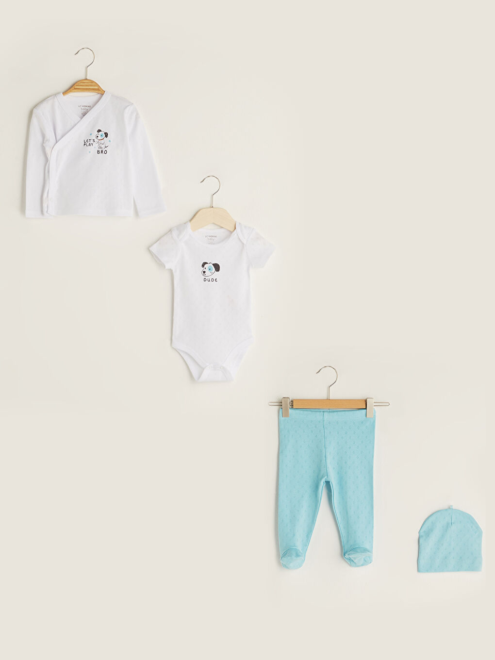 Beyaz Baskılı Unisex Bebek Hastane Çıkış Seti