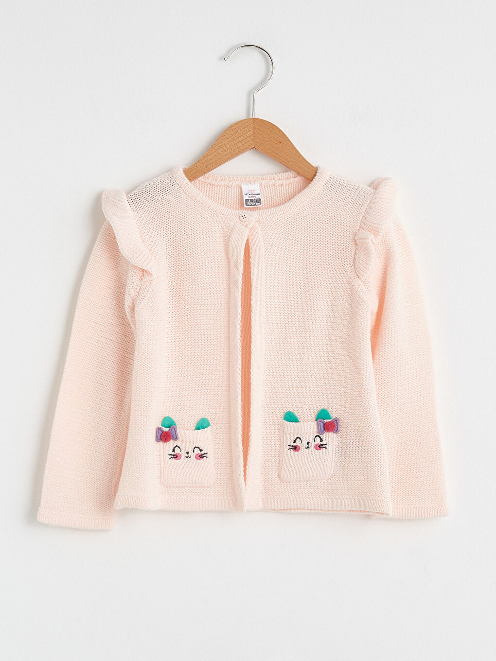 Pembe Bisiklet Yaka Uzun Kollu Kız Bebek Triko Hırka