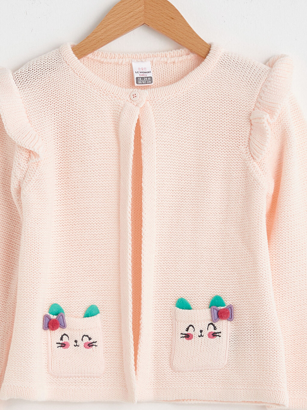 Pembe Bisiklet Yaka Uzun Kollu Kız Bebek Triko Hırka-2