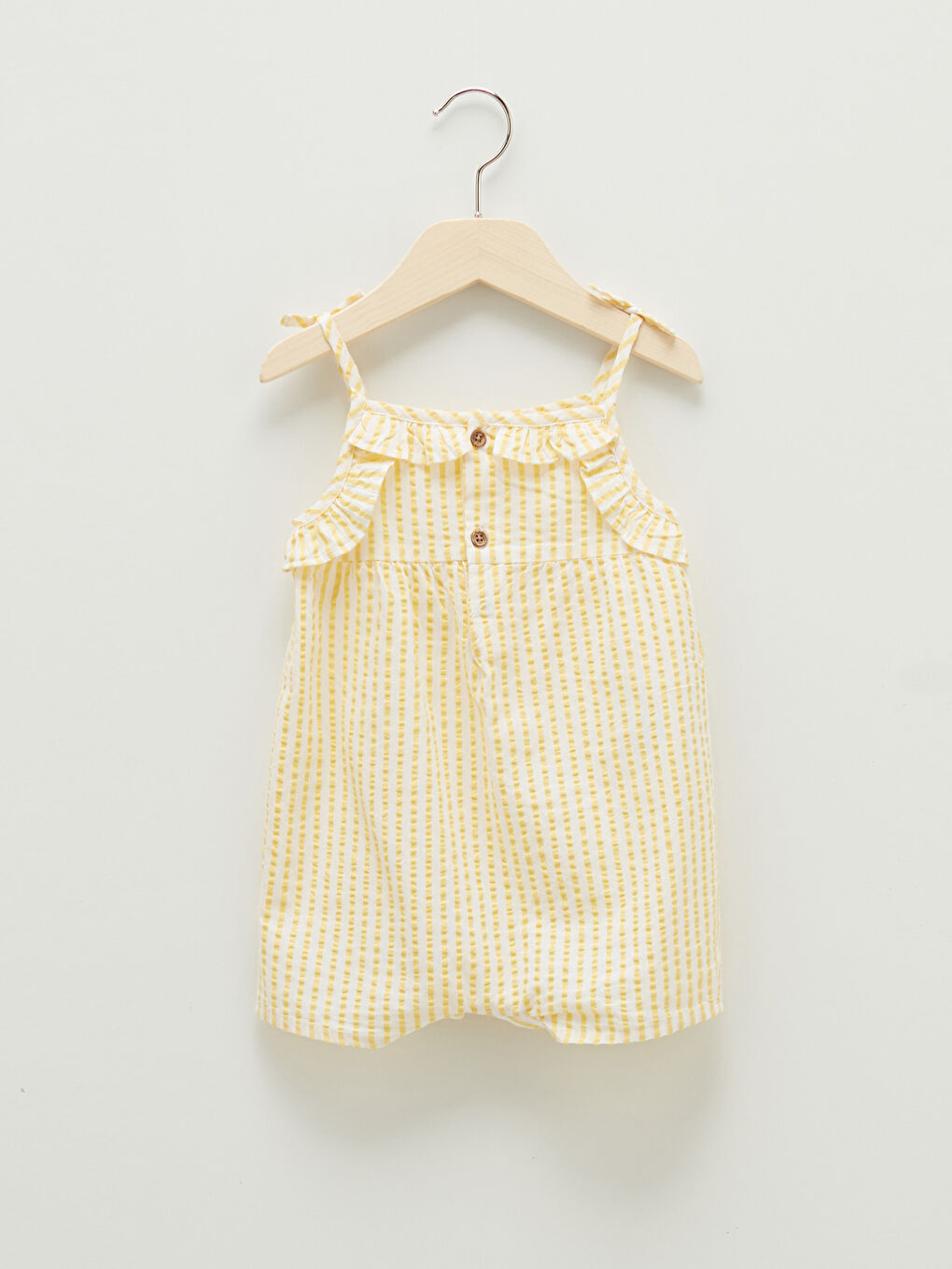 جمبسوت بناتي رضيع مُخَطَّط بحمالات وياقة مربعة من القطن