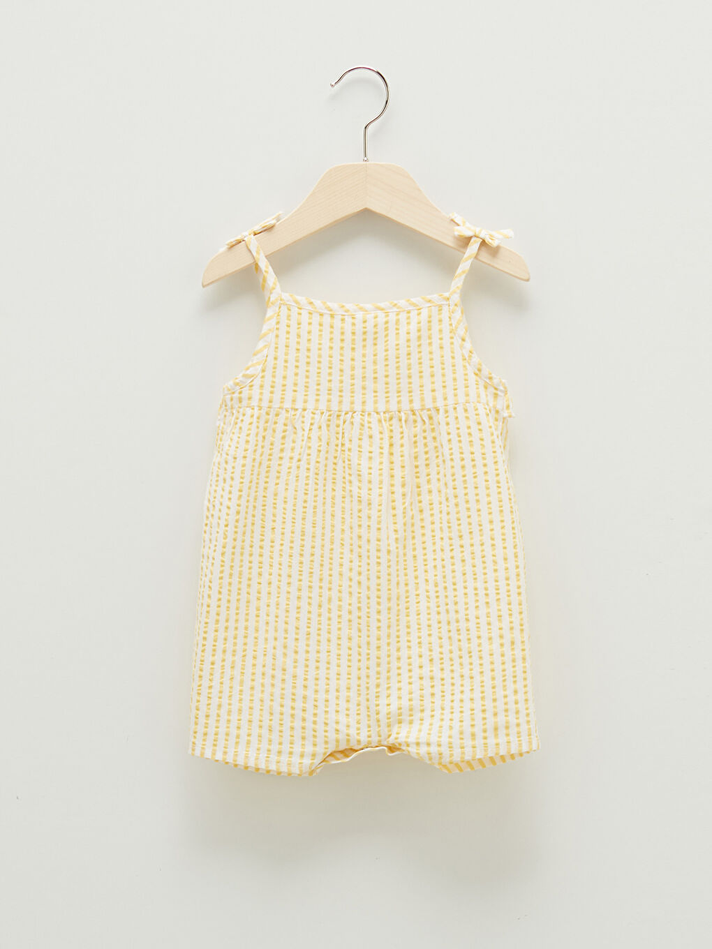 جمبسوت بناتي رضيع مُخَطَّط بحمالات وياقة مربعة من القطن-1