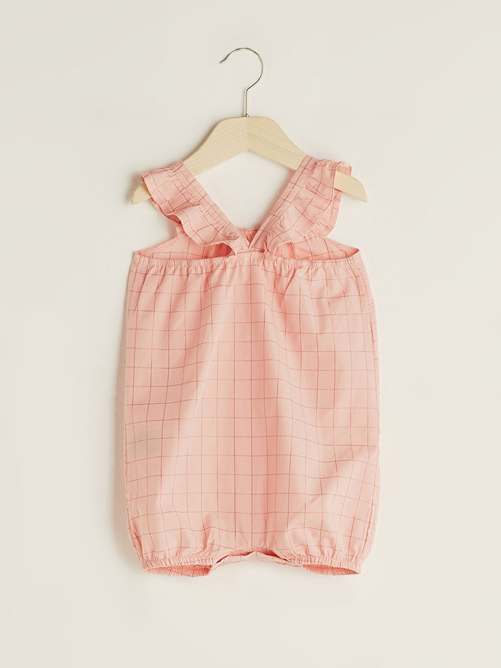 Combinaison Bébé Fille à Bretelles Motif Écossais en Popeline à Col Carré-1