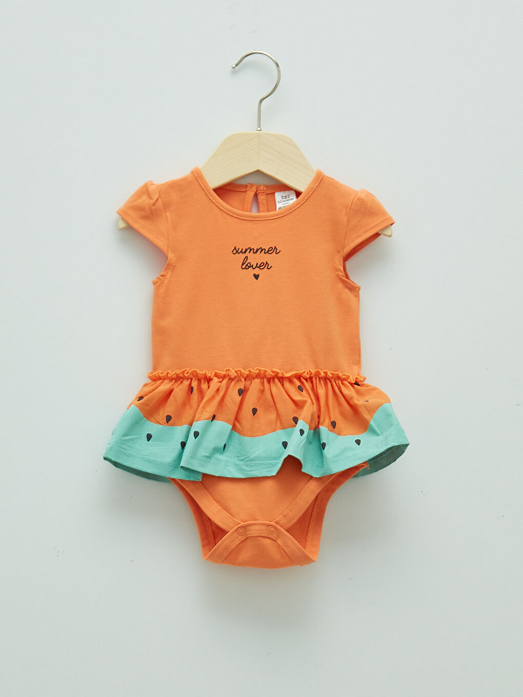 Body cu Guler Rotund, Mânecă Scurtă, Imprimat, Detalii Volănaș, Cu Capse pentru Bebeluși Fete