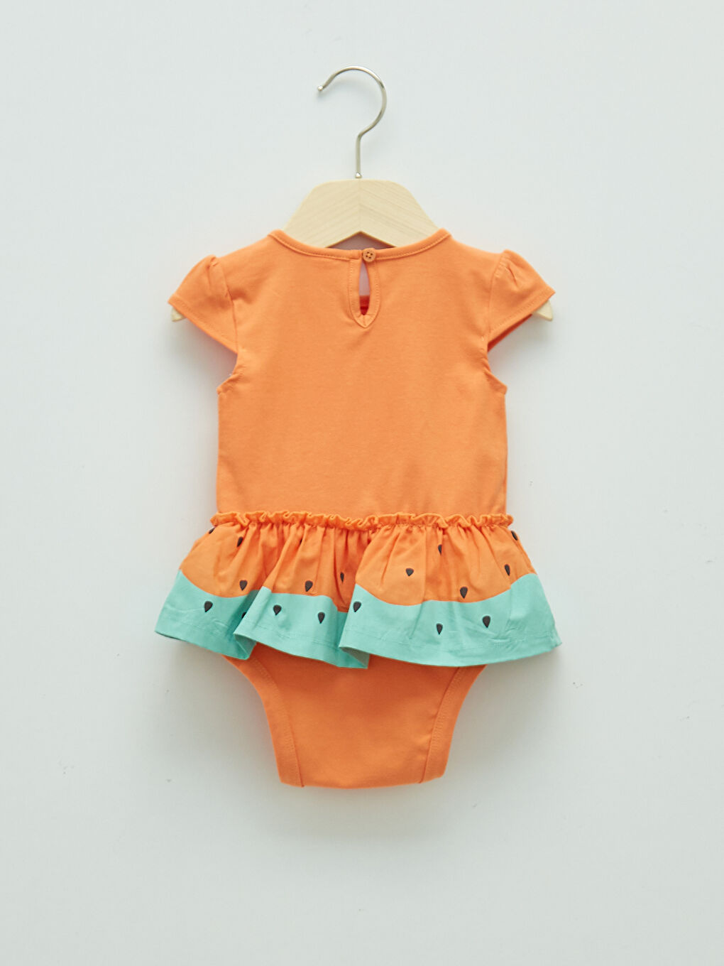 Body cu Guler Rotund, Mânecă Scurtă, Imprimat, Detalii Volănaș, Cu Capse pentru Bebeluși Fete-1