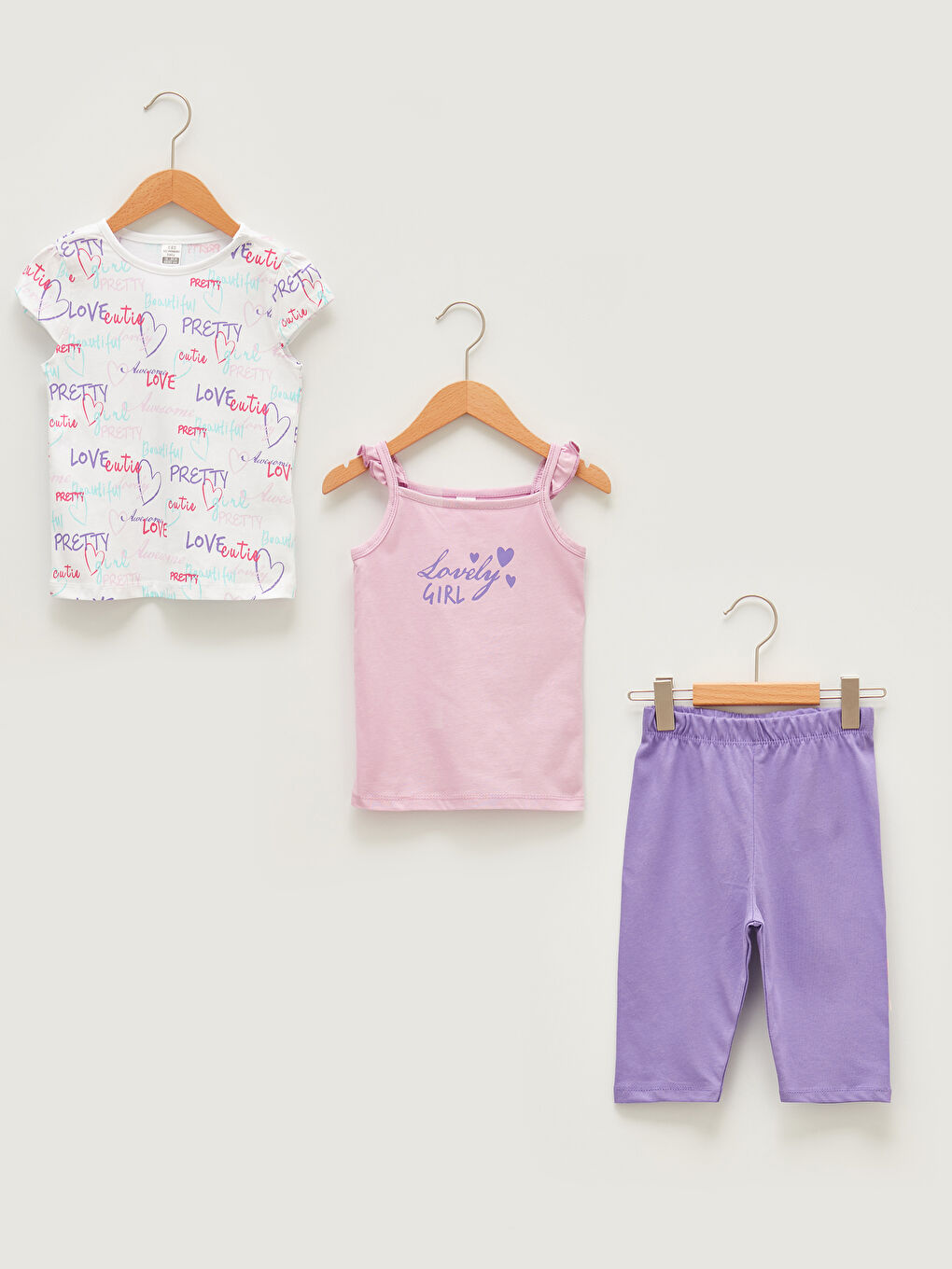 Crew Neck Printed Cotton Baby Girl Pajama Set 3 Pieces