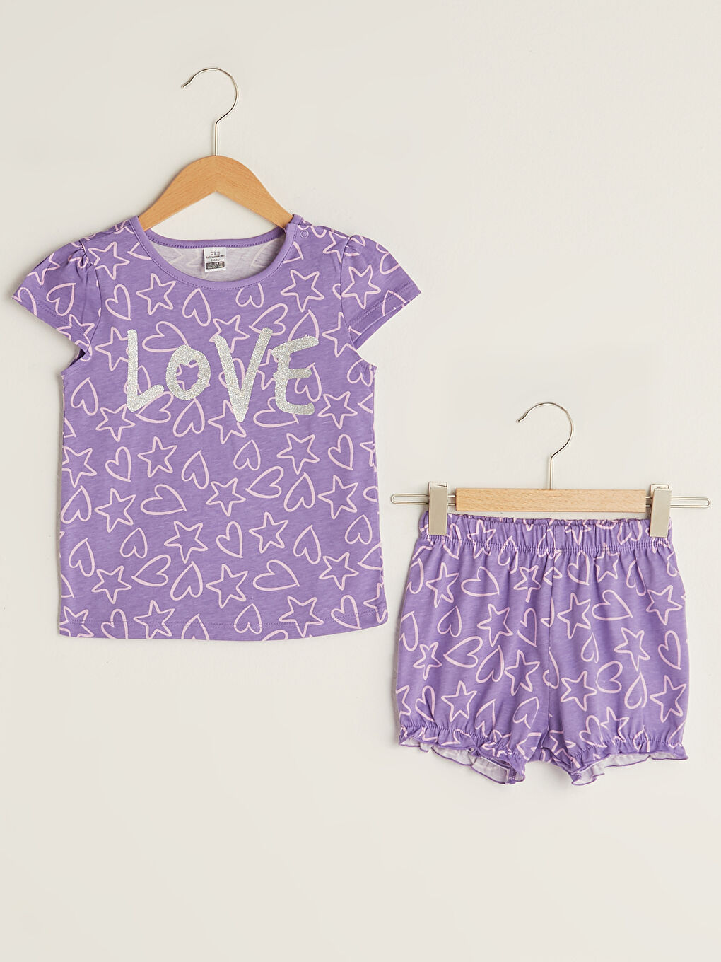 Crew Neck Short Sleeve Printed Baby Girl Pajamas Set