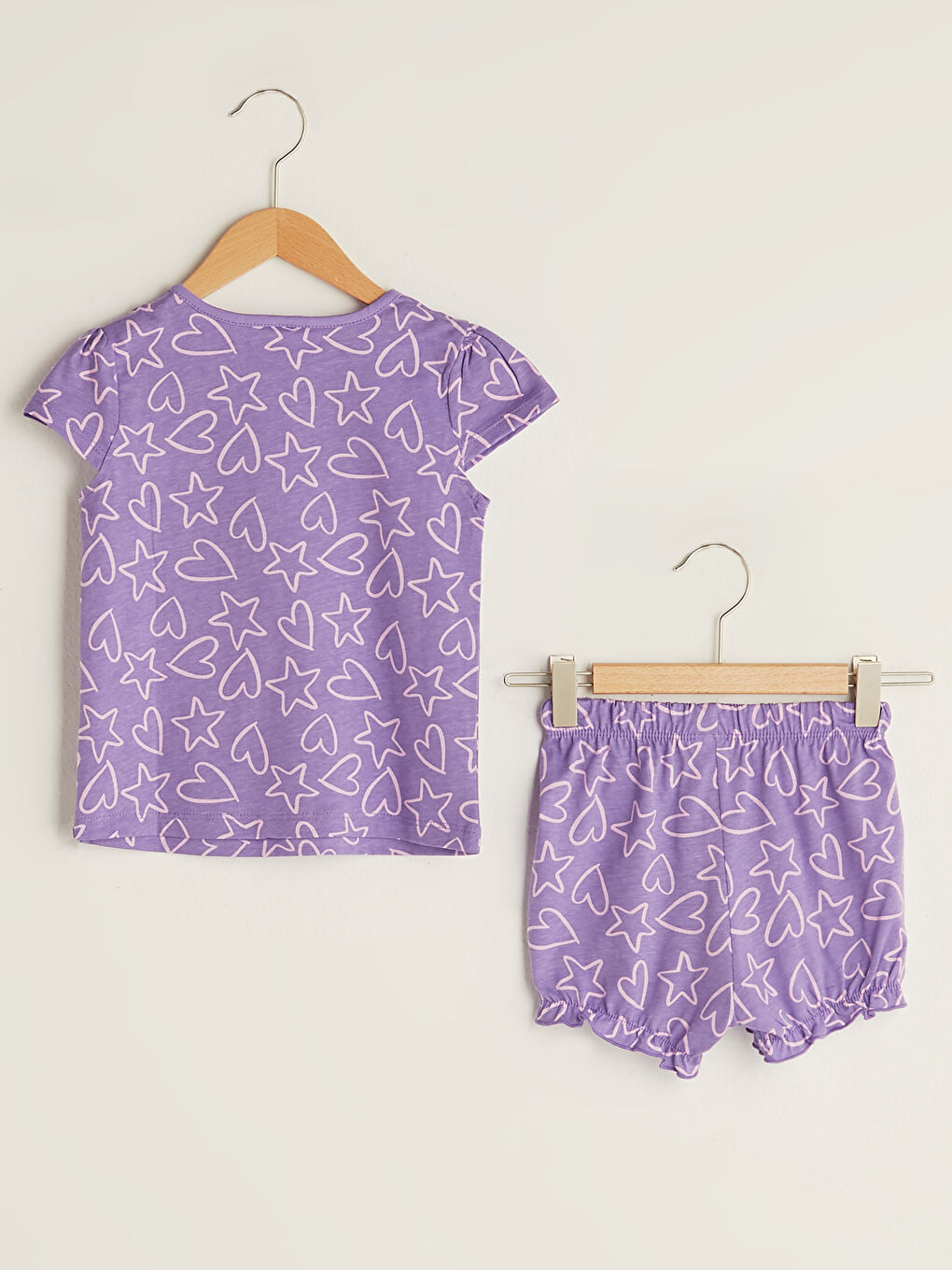 Crew Neck Short Sleeve Printed Baby Girl Pajamas Set-1