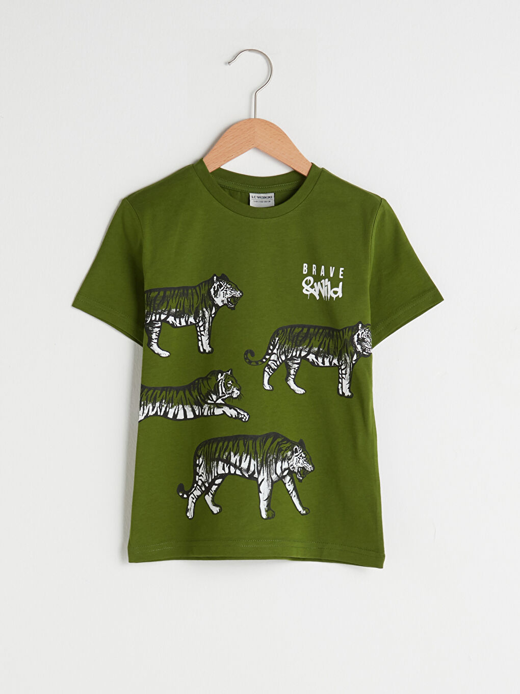 Yeşil Bisiklet Yaka Baskılı Kısa Kollu Pamuklu Erkek Çocuk Tişört