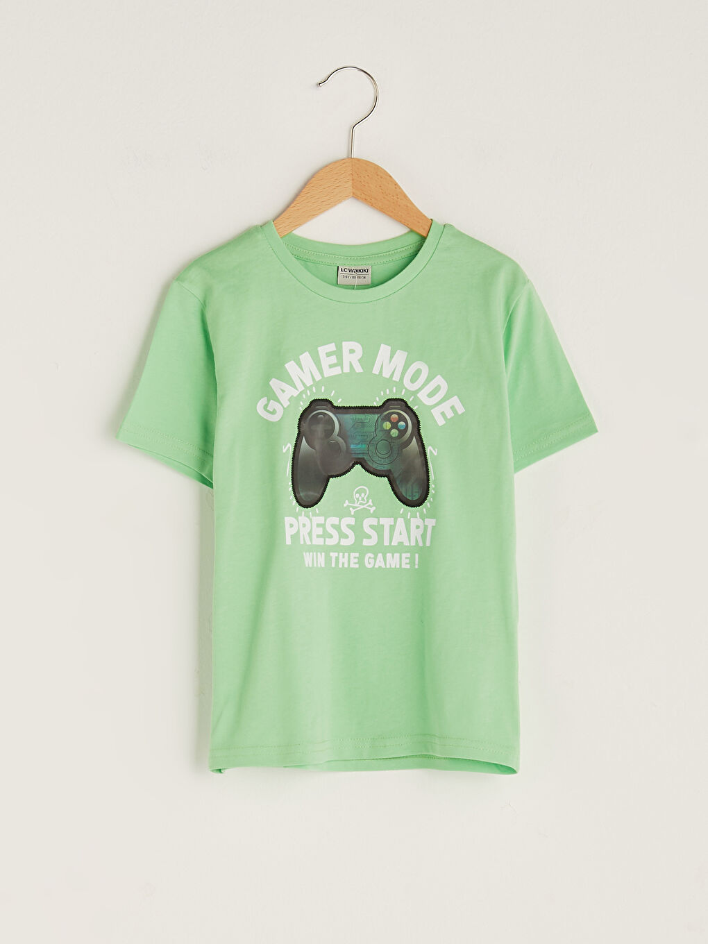 Yeşil Bisiklet Yaka Hologram Baskılı Kısa Kollu Erkek Çocuk Tişört