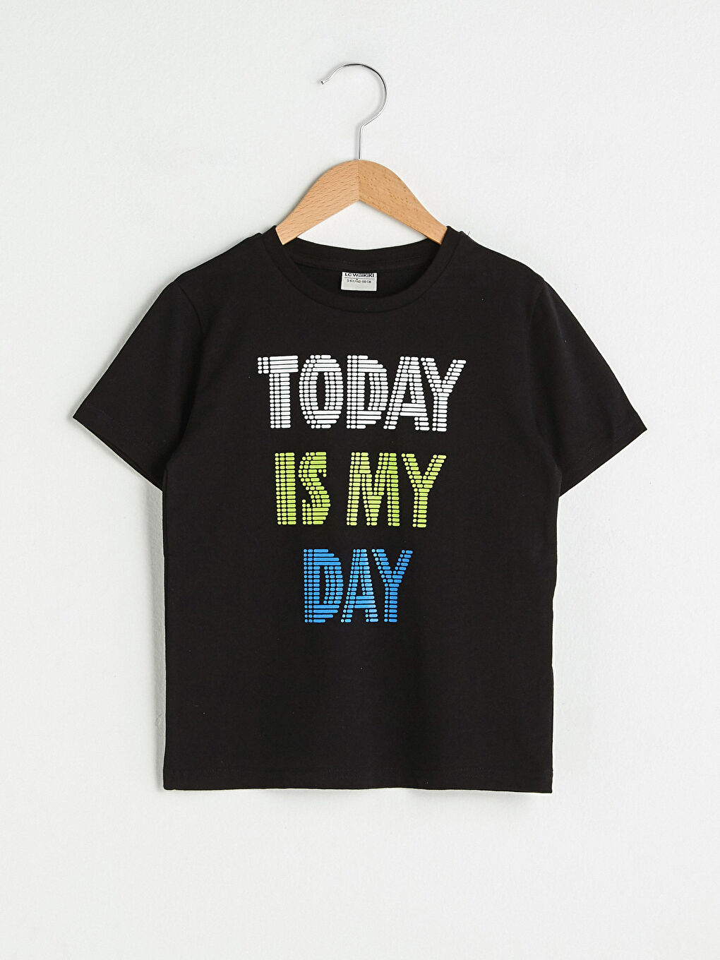Siyah Bisiklet Yaka Baskılı Kısa Kollu Pamuklu Erkek Çocuk Tişört