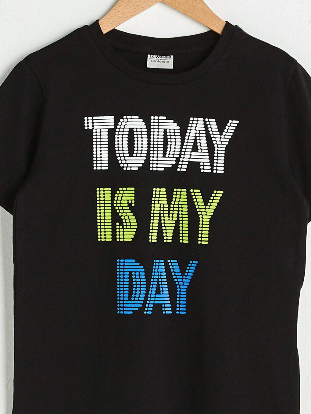 Siyah Bisiklet Yaka Baskılı Kısa Kollu Pamuklu Erkek Çocuk Tişört-2