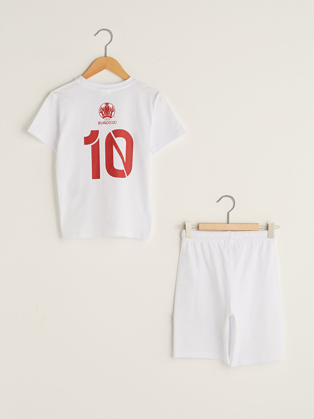Beyaz Bisiklet Yaka EURO 2020 İngiltere Baskılı Kısa Kollu Erkek Çocuk Tişört ve Şort-1