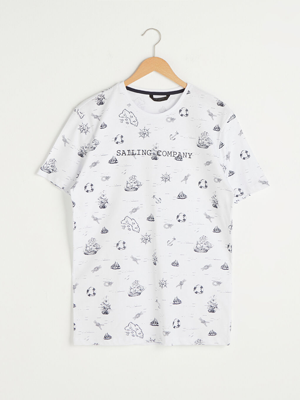 Beyaz Bisiklet Yaka Kısa Kollu Baskılı Penye Erkek Tişört-6