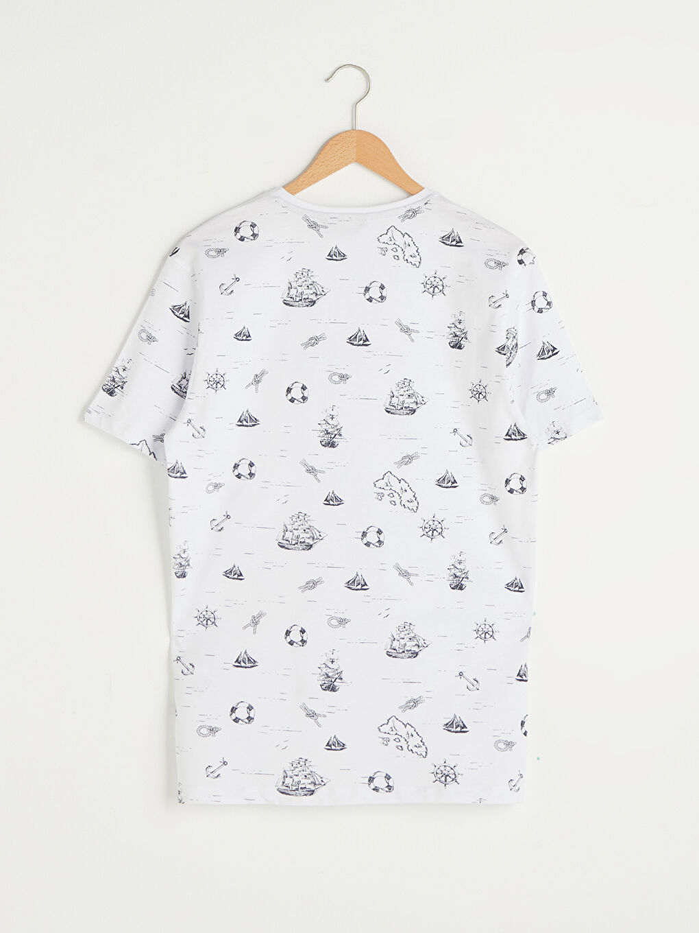 Beyaz Bisiklet Yaka Kısa Kollu Baskılı Penye Erkek Tişört-7