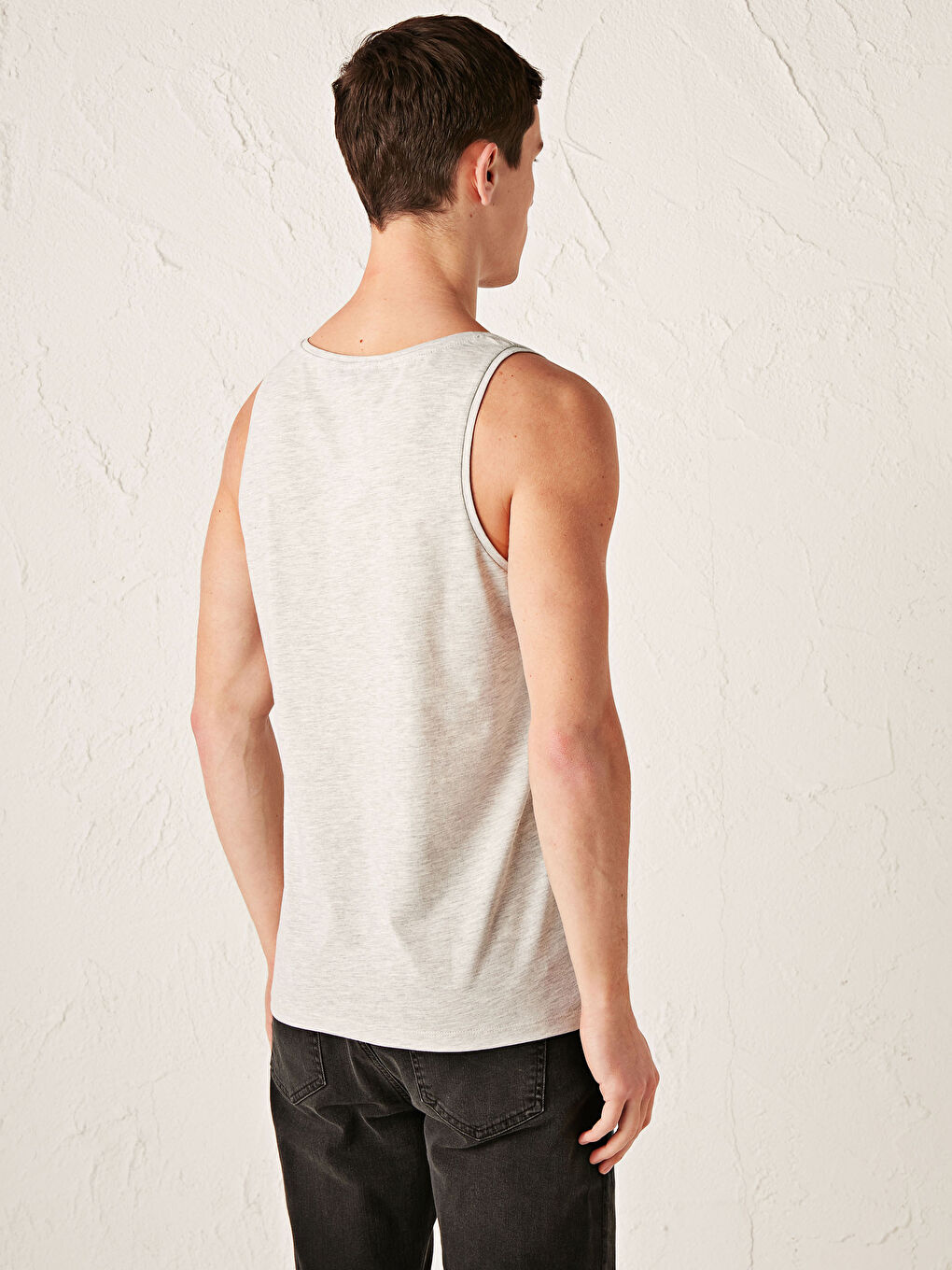 Gri Bisiklet Yaka Baskılı Pamuklu Erkek Kolsuz Tişört-3