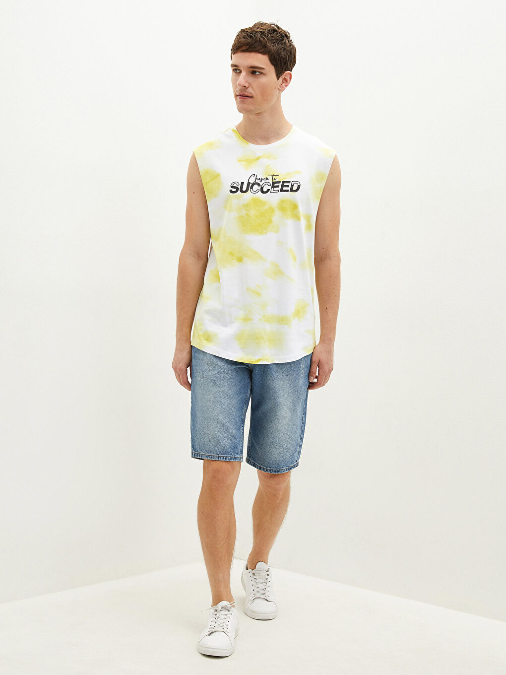 تيشيرت بدون أكمام مطبوع قطن ياقة دائرية للرجال-2