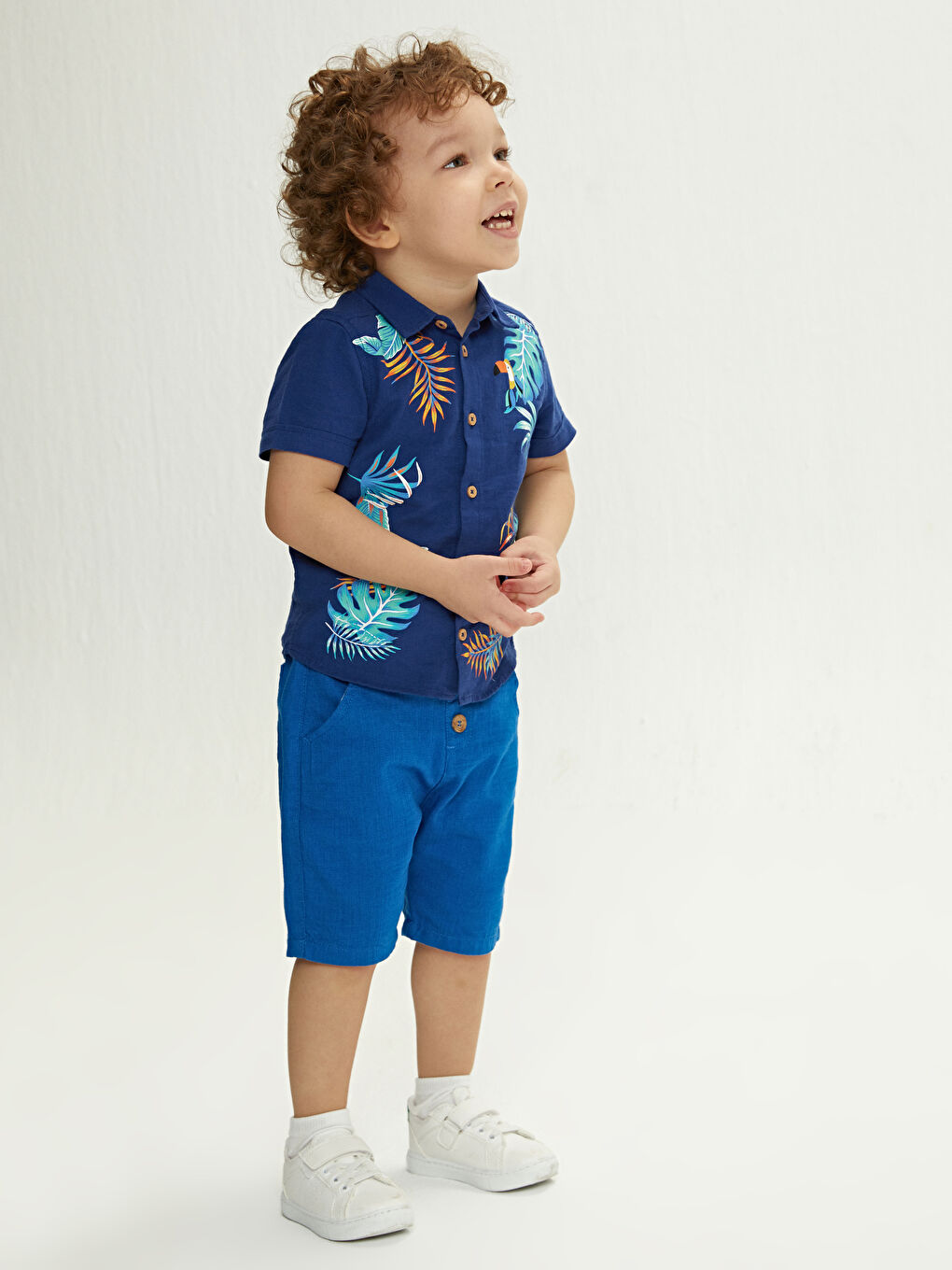 Mavi Beli Lastikli Basic Erkek Bebek Şort-2