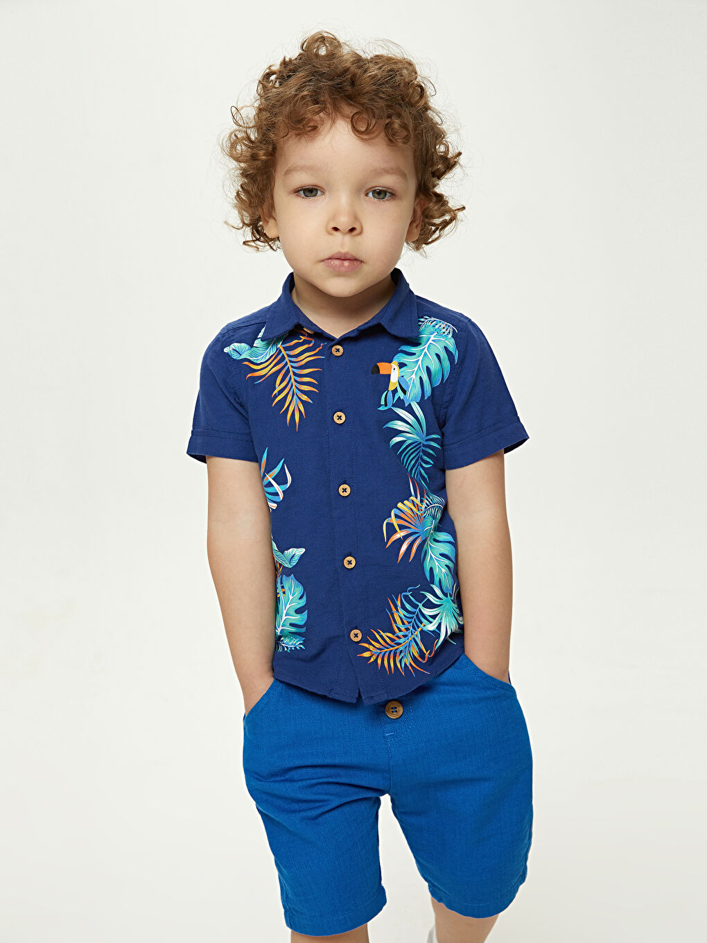 Mavi Beli Lastikli Basic Erkek Bebek Şort-5