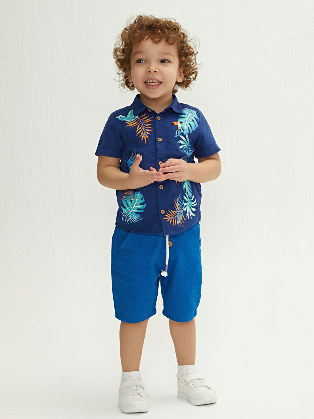 Mavi Beli Lastikli Basic Erkek Bebek Şort-1