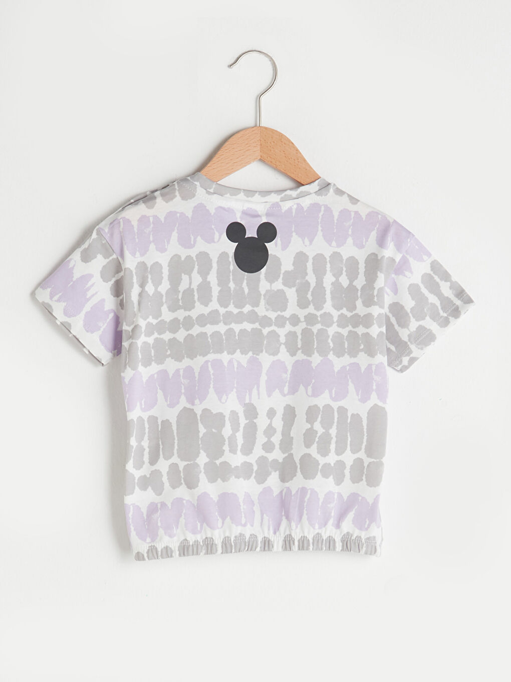 Ekru Bisiklet Yaka Kısa Kollu Mickey Mouse Baskılı Pamuklu Erkek Bebek Tişört-1