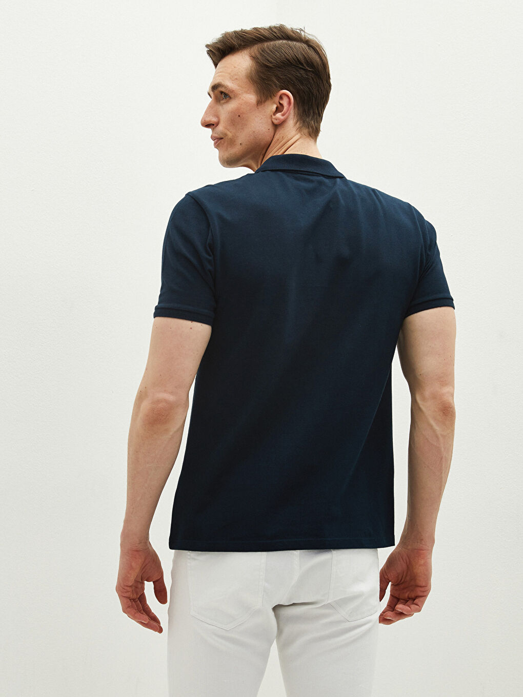Lacivert Polo Yaka Kısa Kollu Baskılı Pike Erkek Tişört-4