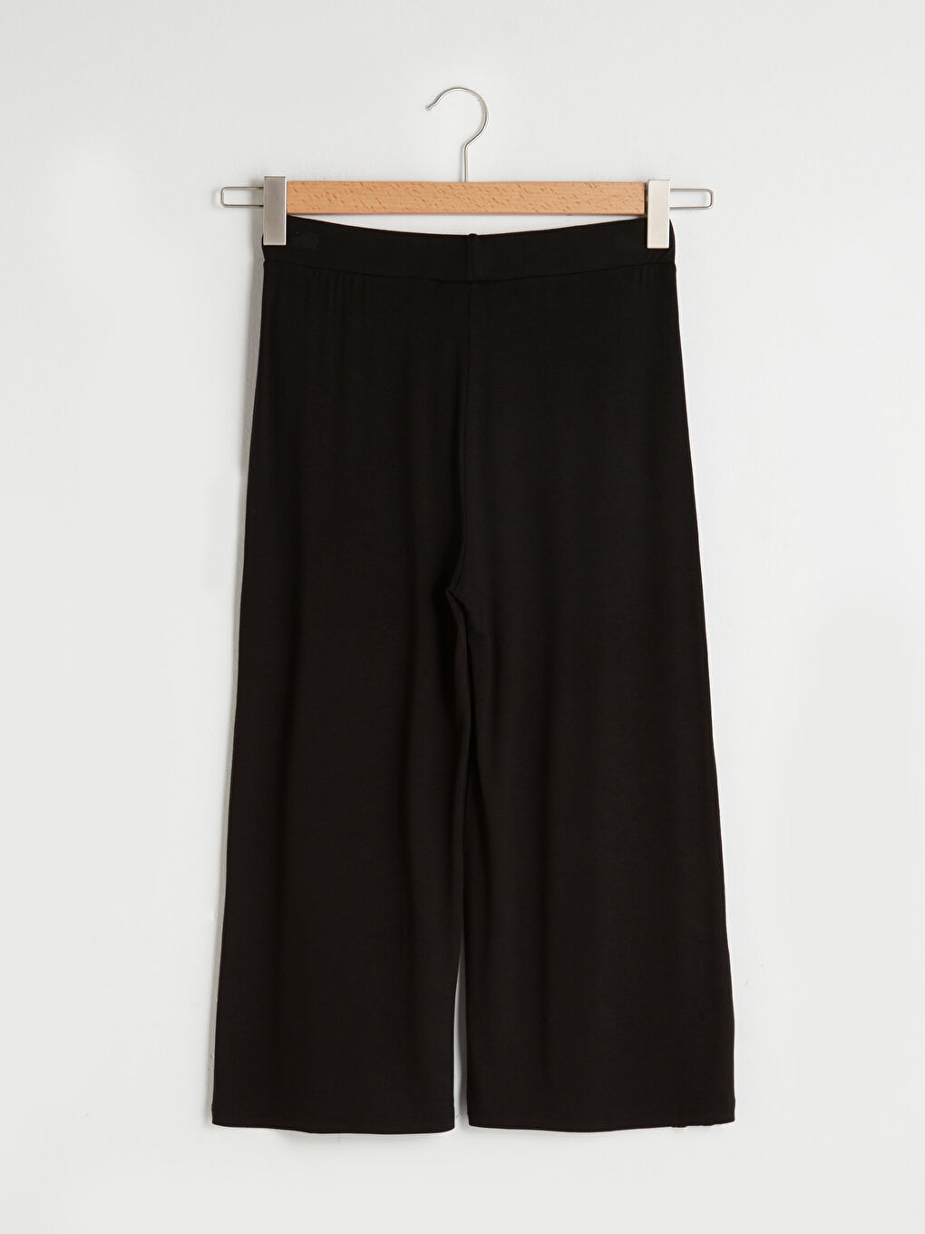 Siyah Kadın Beli Lastikli Düz Kapri-5