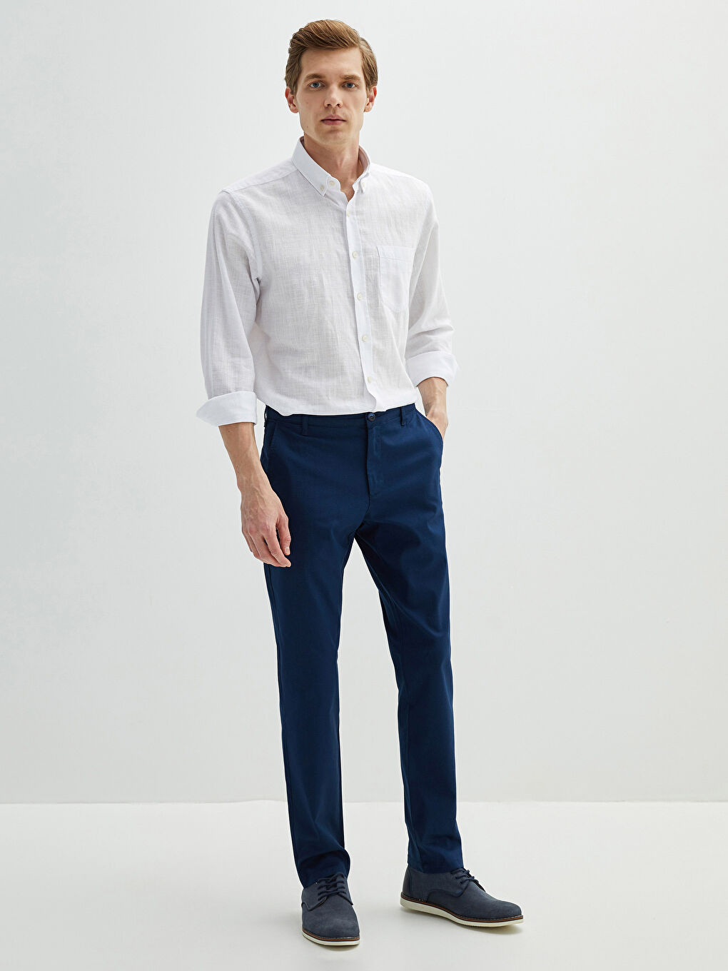 Lacivert Slim Fit Armürlü Erkek Pantolon