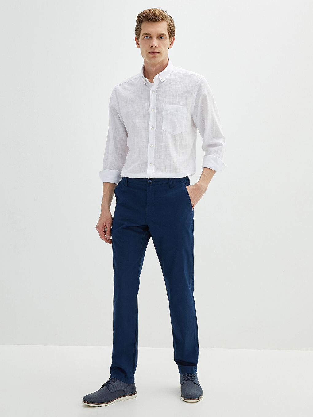 Lacivert Slim Fit Armürlü Erkek Pantolon-1