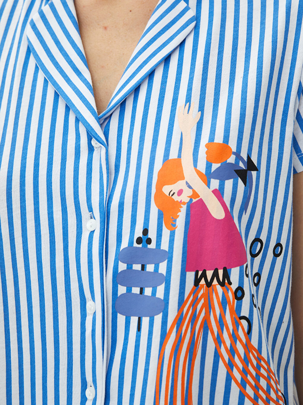 Beyaz Gömlek Yaka Baskılı Kısa Kollu Pamuklu Kadın Gecelik-2