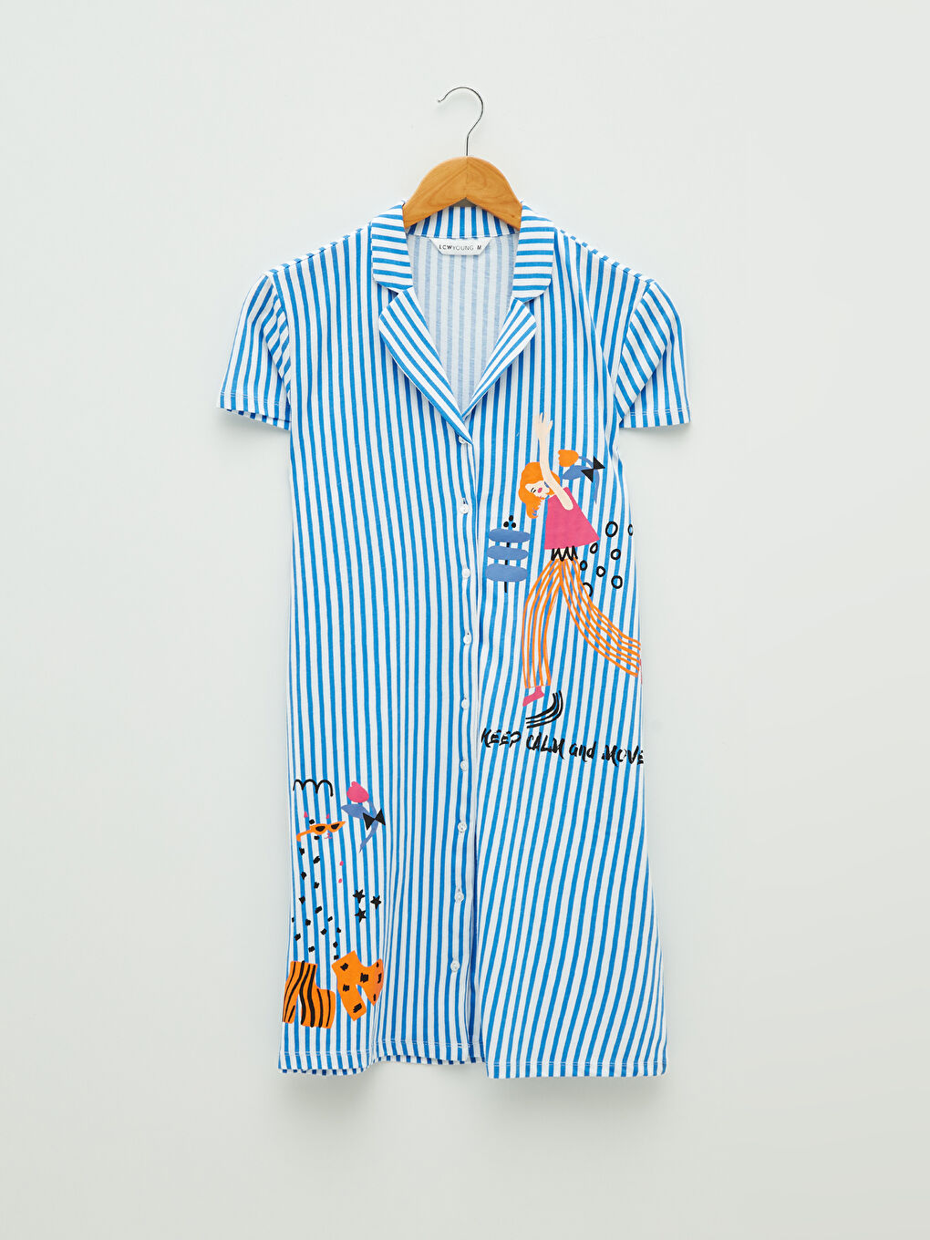 Beyaz Gömlek Yaka Baskılı Kısa Kollu Pamuklu Kadın Gecelik-5