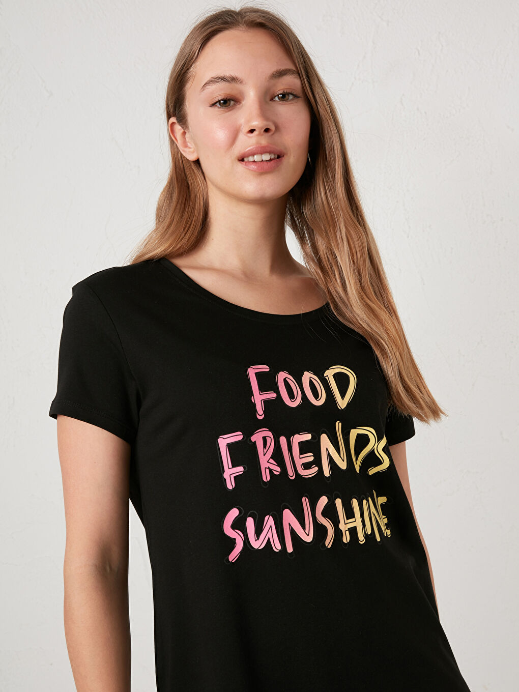 Круглий виріз горловини, з принтом, короткий рукав, бавовняна нічна сорочка для жінок-2