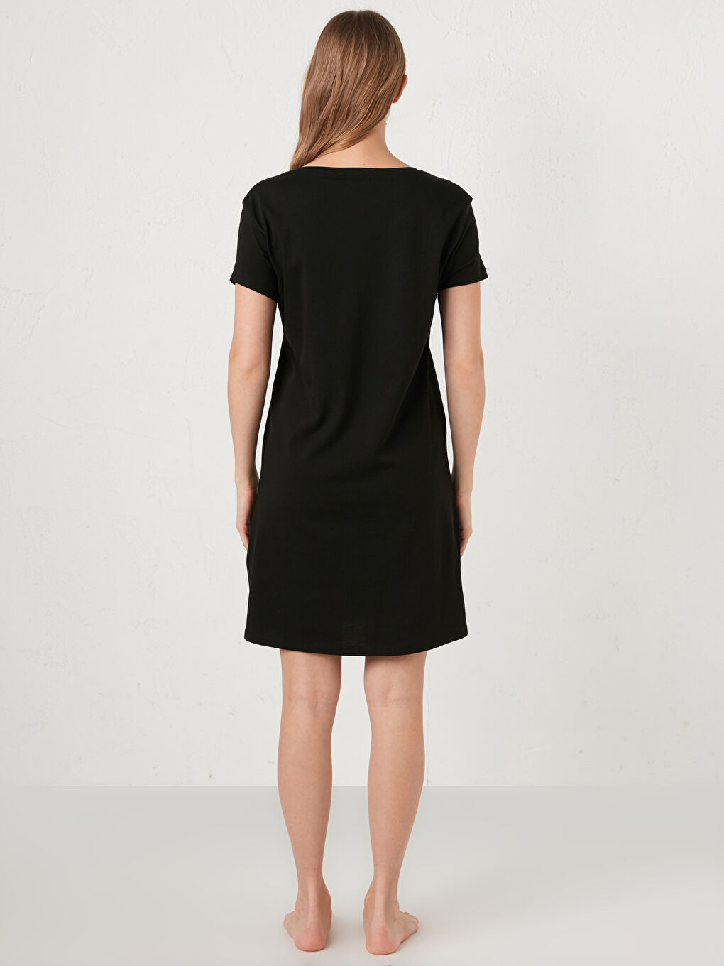 Круглий виріз горловини, з принтом, короткий рукав, бавовняна нічна сорочка для жінок-3