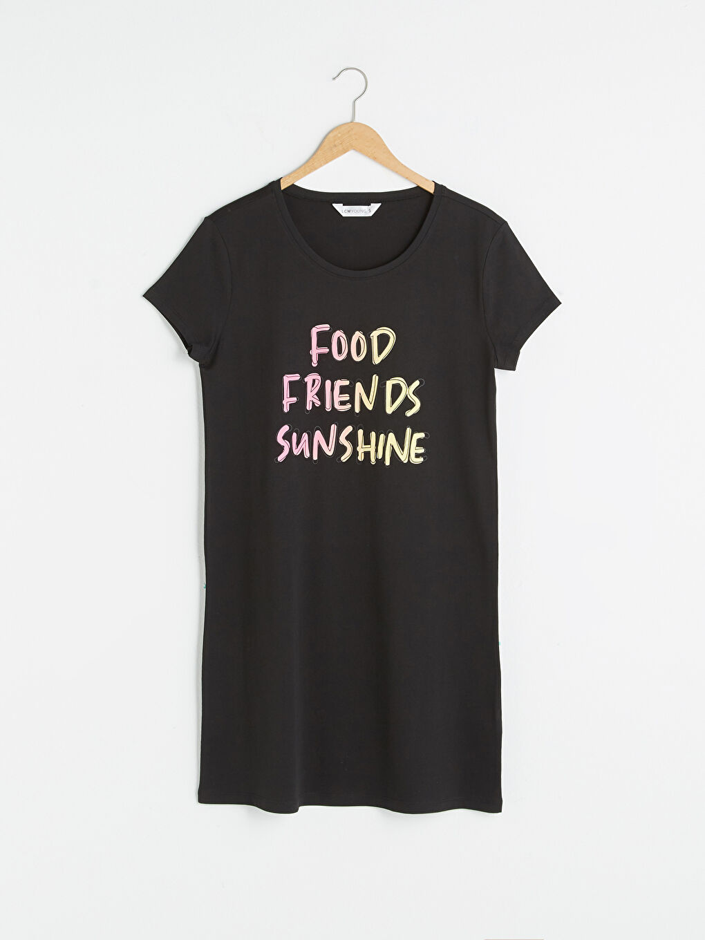 Круглий виріз горловини, з принтом, короткий рукав, бавовняна нічна сорочка для жінок-5