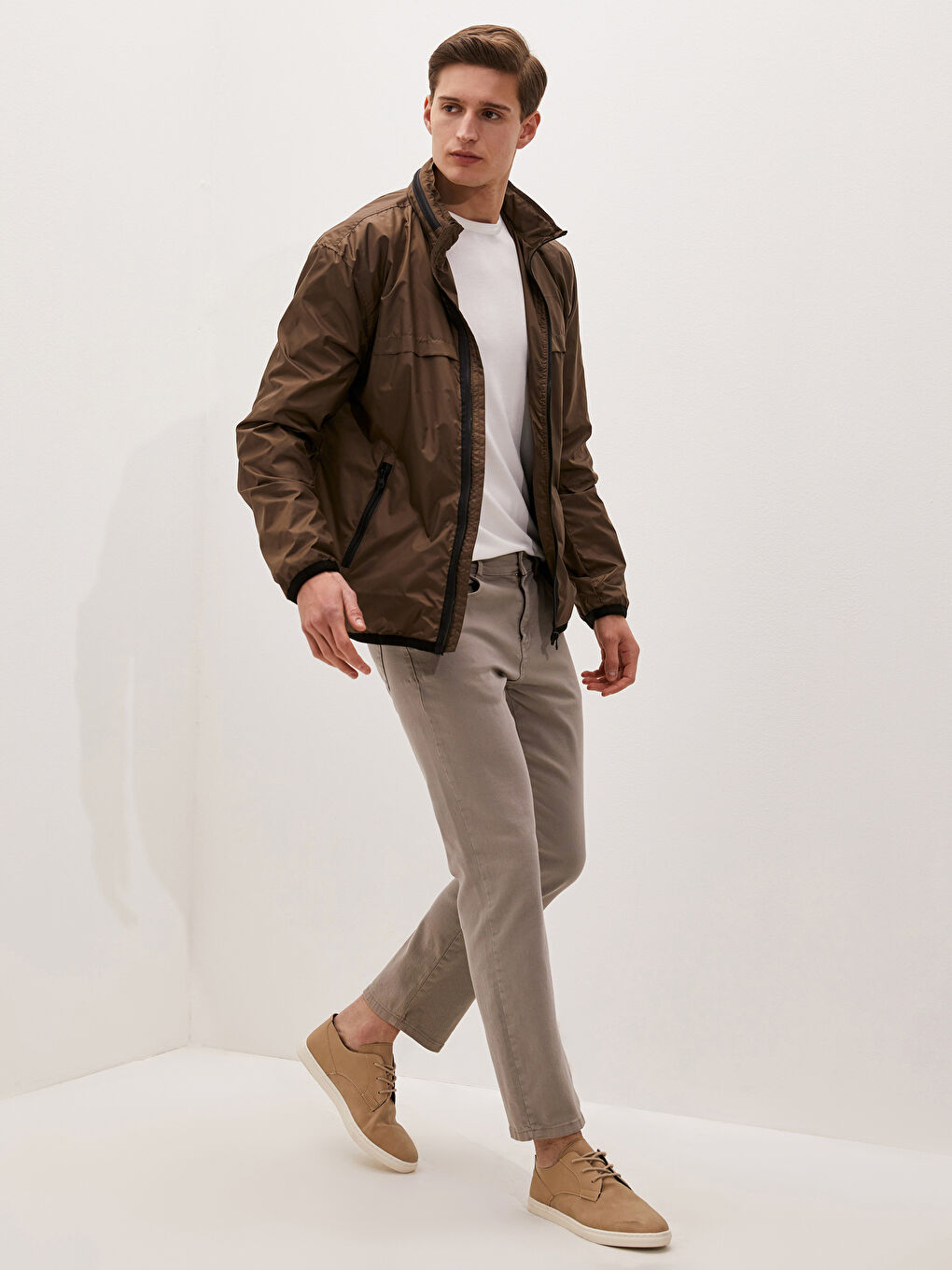 Haki Slim Fit Dik Yaka İnce Erkek Mont-2